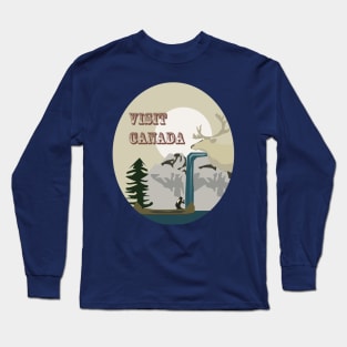 Visit Canada Retro Wilderness Landscape Long Sleeve T-Shirt